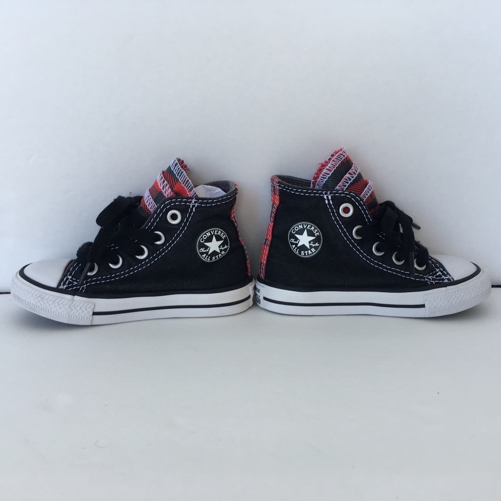 Baby Toddler black and red plaid high top Converse
